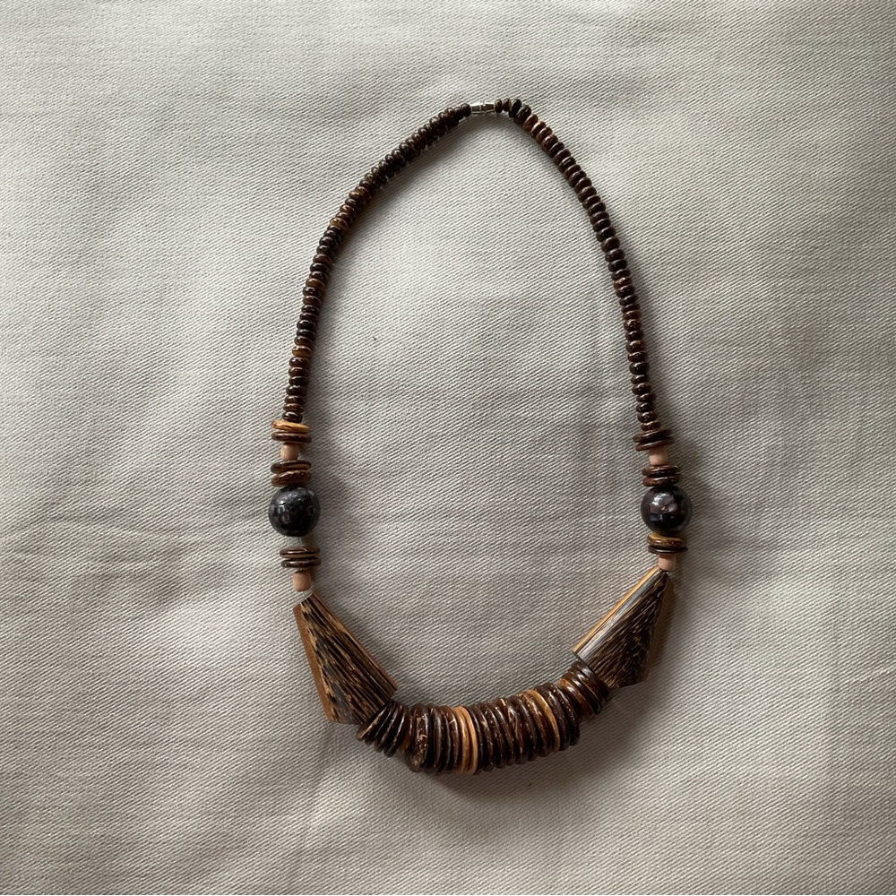 Wooden Artisan Necklace Chunky Boho Various Shapes Natural Statement Piece VTG
